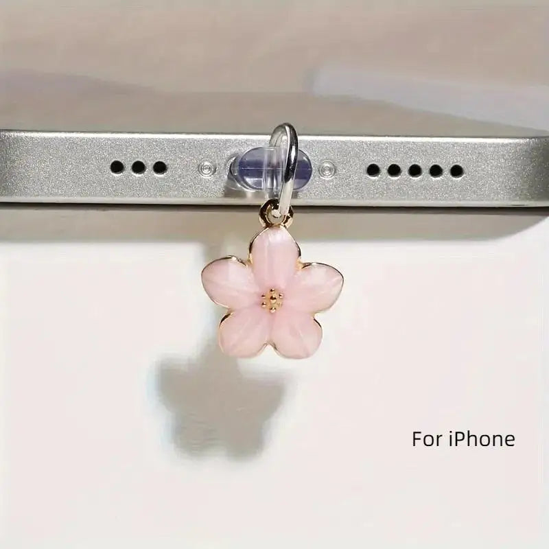 Sakura Cherry Blossom Phone Dust Plug Charm Pendant Phone Dust Plug Charm Qme A1 For IPhone