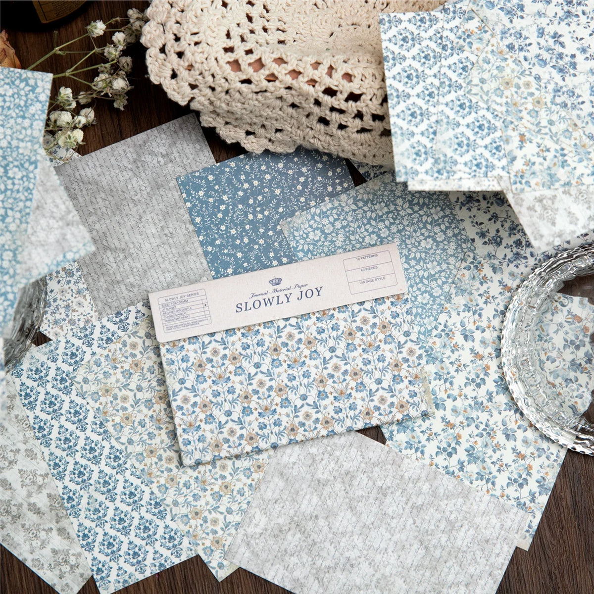 Vintage Gauze Scrapbook Paper Combo – 40 Pc DIY Craft Kit Scrapbook Paper Kit Qme