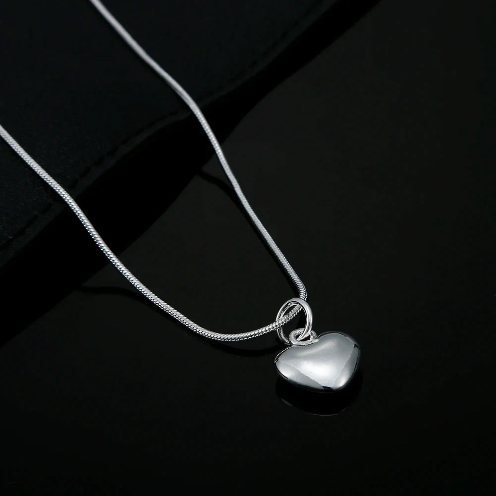 925 Sterling Silver Heart Pendant Snake Chain Necklace Sterling Silver Necklace Qme