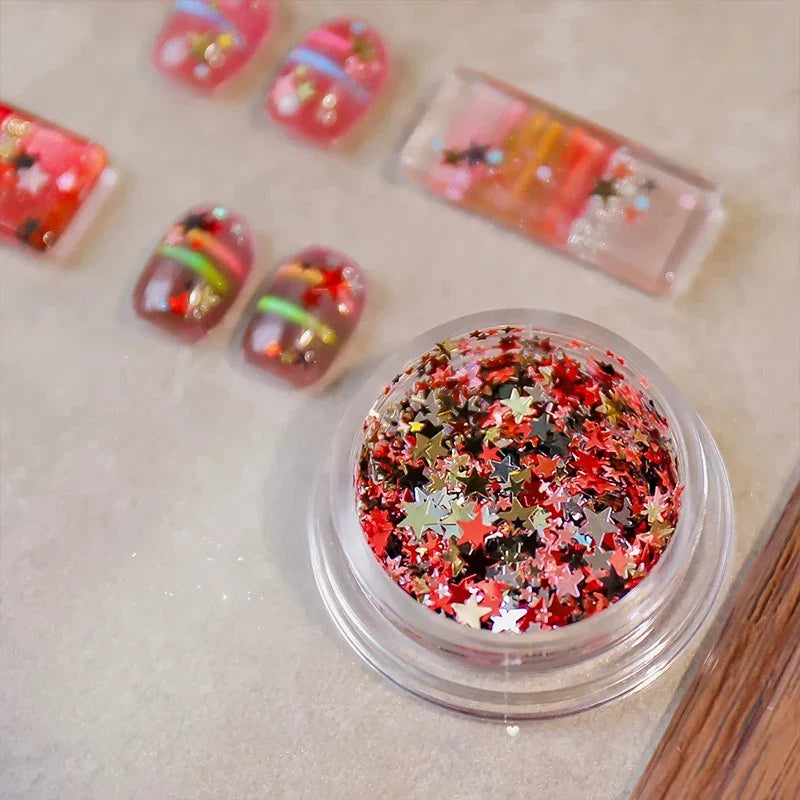 Holographic Star Glitter Nail Stickers – Mixed Size DIY Nail Art Nail Art Stickers Qme