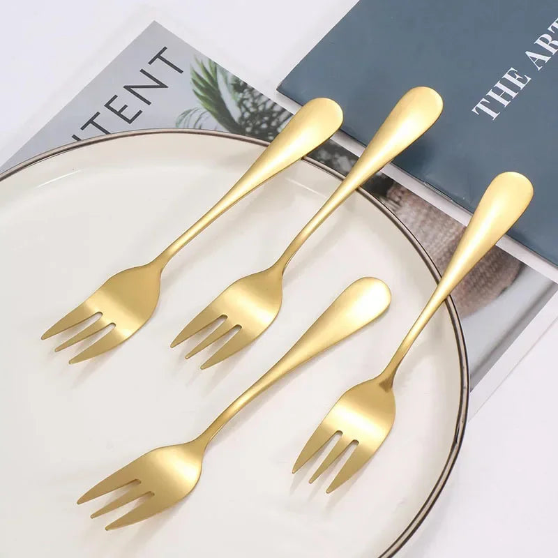 Stainless Steel Fruit & Dessert Forks Set | Elegant Mini Cutlery Dessert Fork Set Qme