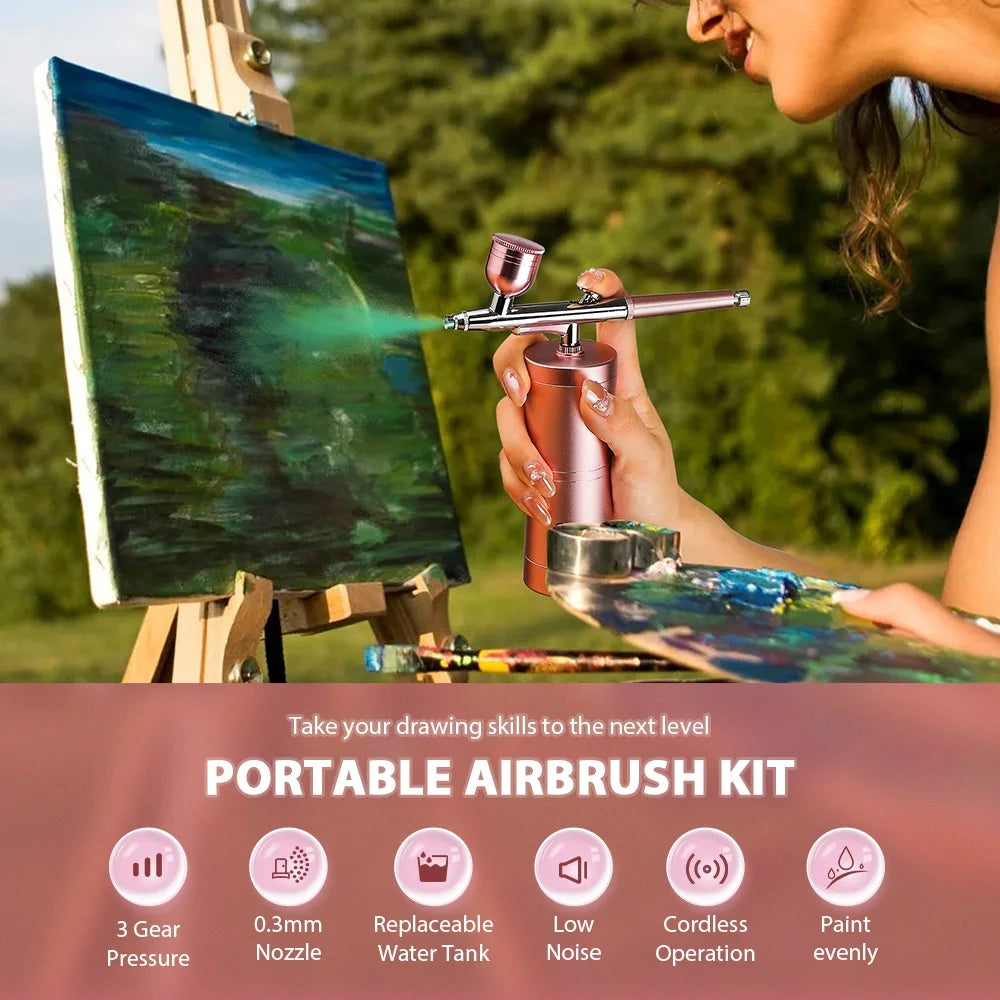 Pink Mini Airbrush Kit 0.3mm – Nail Art, Cake & Craft Spray Gun Airbrush Spray Kit Qst