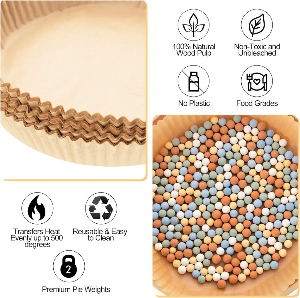 Ceramic Pie Weights 1.5 lb with 50 Parchment Liners | Blind Bake Ceramic Pie Weights Qme