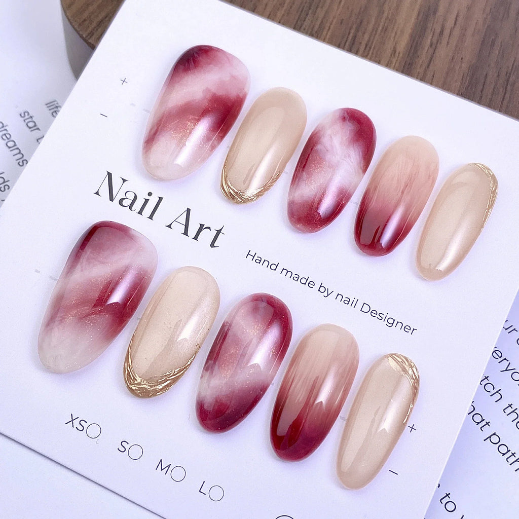 Handmade Short Round Press-On Nails | Gilded Baroque Cat Eye Press-On Nail Set Qme GJ-CDJ-ZB225-M