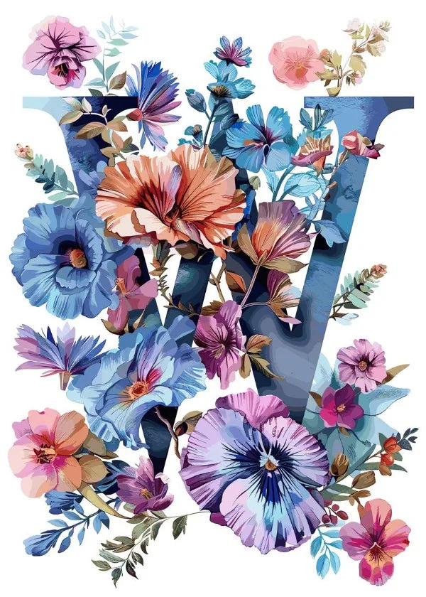 Flower Alphabet Wreath Canvas Wall Art – Modern Aesthetic Poster Canvas Wall Art Qst