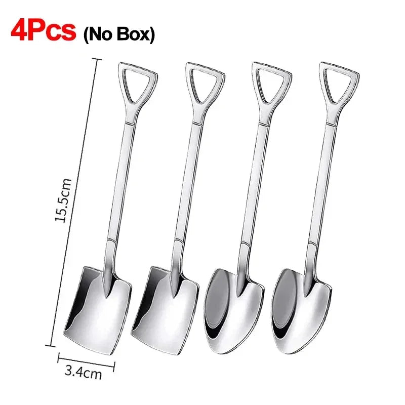 Stainless Steel Shovel Spoon – Coffee, Tea & Dessert Cutlery Dessert Spoon Qme MIX-4PCS