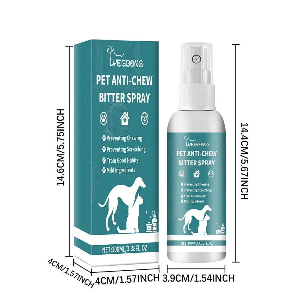 No Chew Bitter Spray for Dogs & Cats – Natural 100ml Deterrent Pet Chew Deterrent Spray Qme
