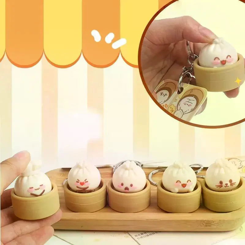 Mini Bun Clicker Keychain – Cute Fidget Toy & Bag Charm Novelty Fidget Keychain Qme