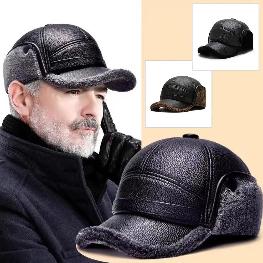 Men's PU Leather Baseball Cap – Winter Thermal Hat Winter Baseball Cap Qme