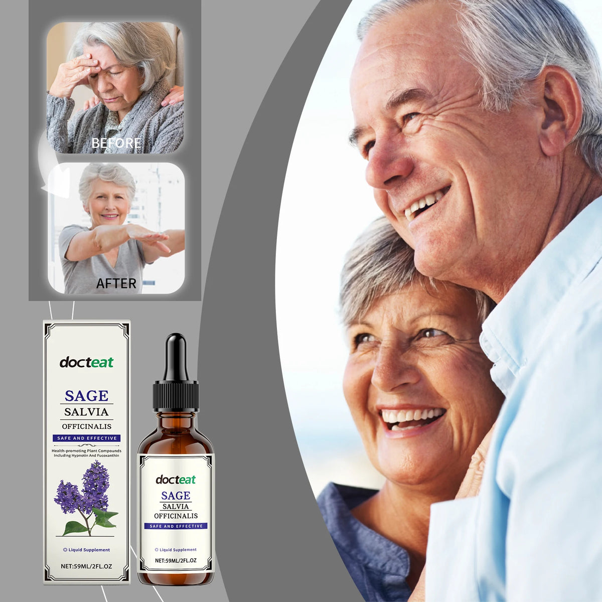 Docteat Sage Extract Drops + Vitamin B1 | 59ml Herbal Supplement Herbal Liquid Supplement Qst