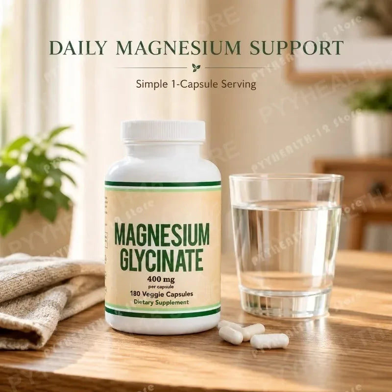 Magnesium Glycinate 400mg Vegan Capsules – 180 Count Mineral Supplement Qst
