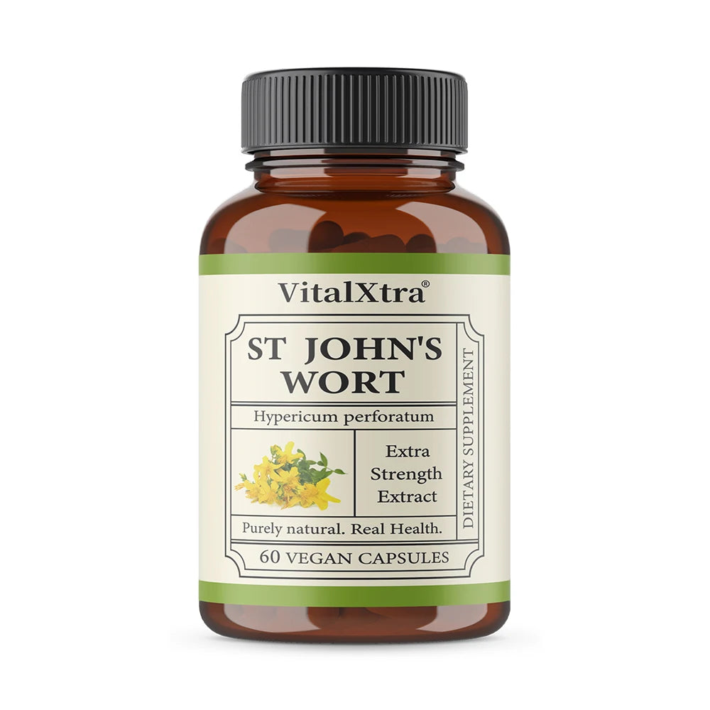 VitalXtra St. John's Wort 300mg Capsules | Hypericum Perforatum Herbal Supplement Qst 60 count-1 bottle