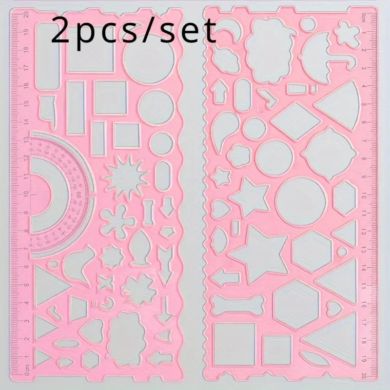 Multifunctional Geometric Ruler Set – Drawing & Crafting Tool Geometric Ruler Set Qme Pink
