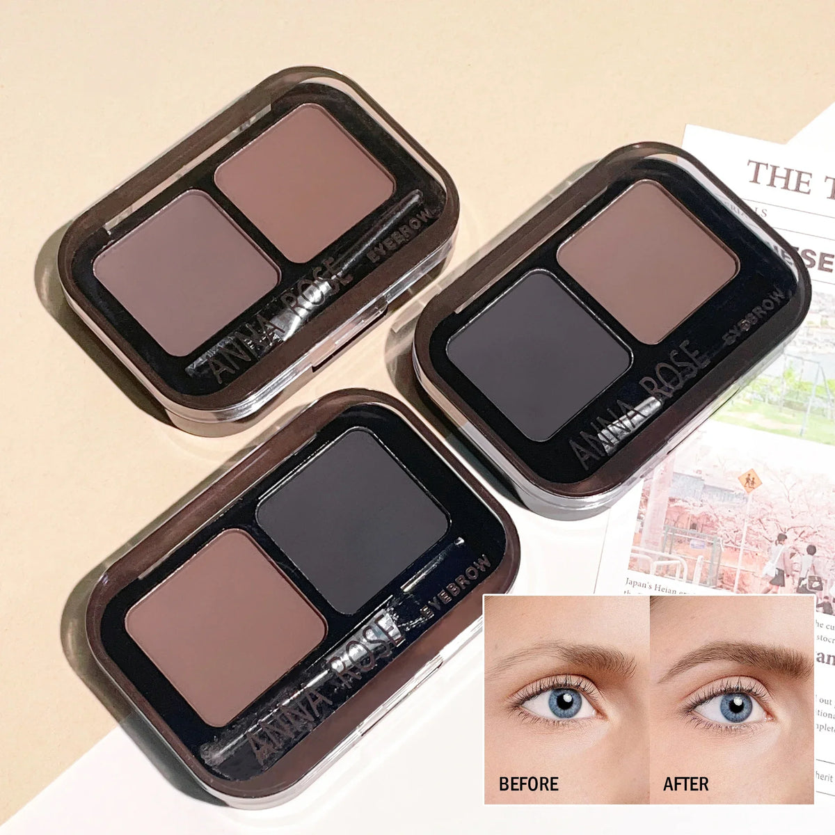 2-Color Eyebrow Powder Palette Black & Brown | Qme Makeup Eyebrow Powder Palette Qme