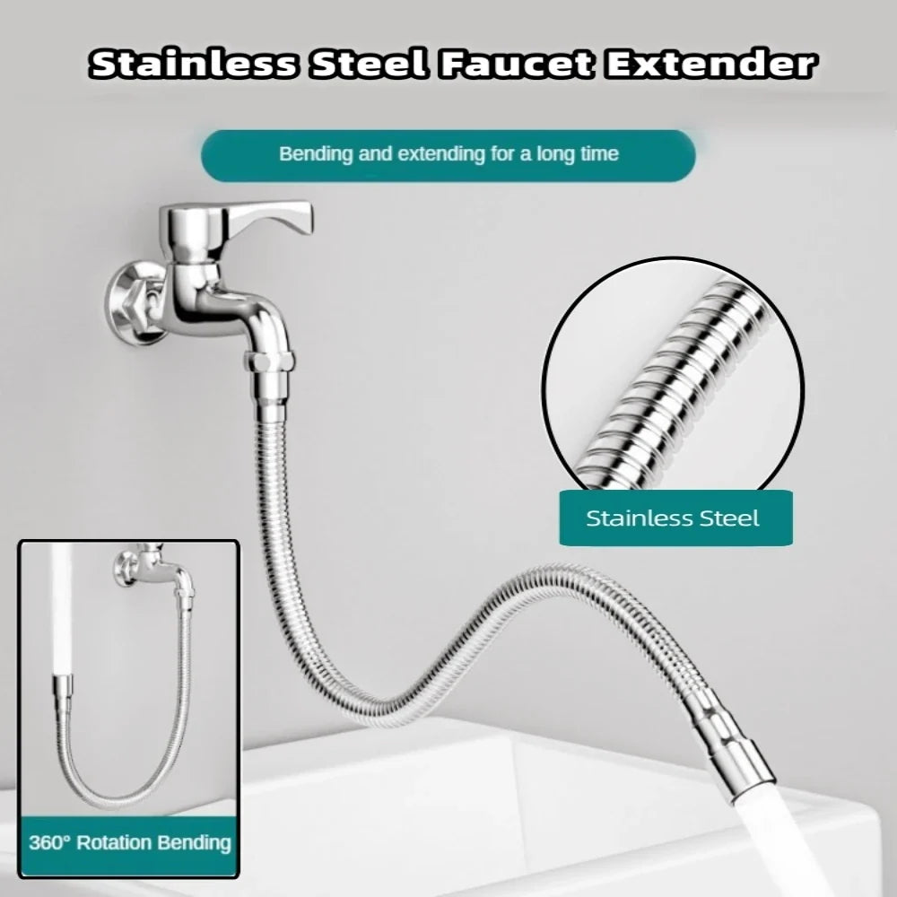 Stainless Steel Faucet Extender 360° Adjustable Hose Faucet Extender Hose Qme 20cm
