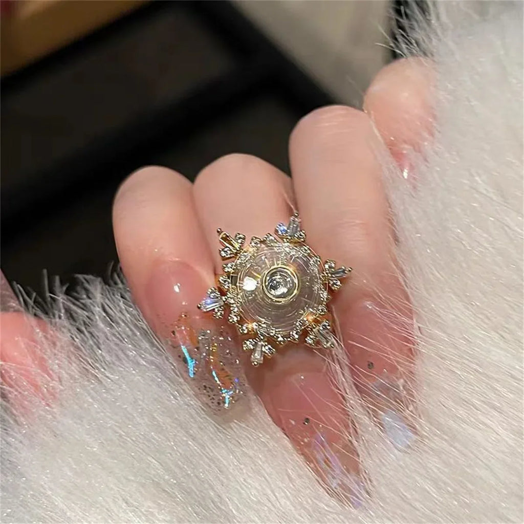 Crystal Snowflake Spinner Ring for Women – Adjustable Zircon Spinner Fashion Ring Qme