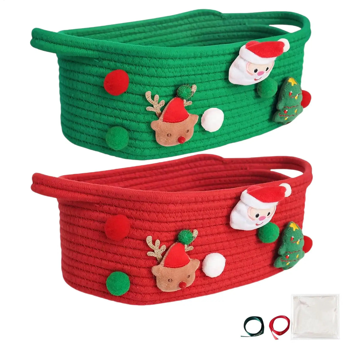 Cotton Rope Woven Storage Basket with Handles | Christmas Bin Woven Storage Basket Qme