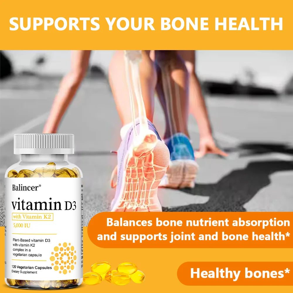 Vitamin D3 5000IU + K2 MK7 1100mcg Vegan Capsules | Bone & Heart Vitamin Supplement Qst