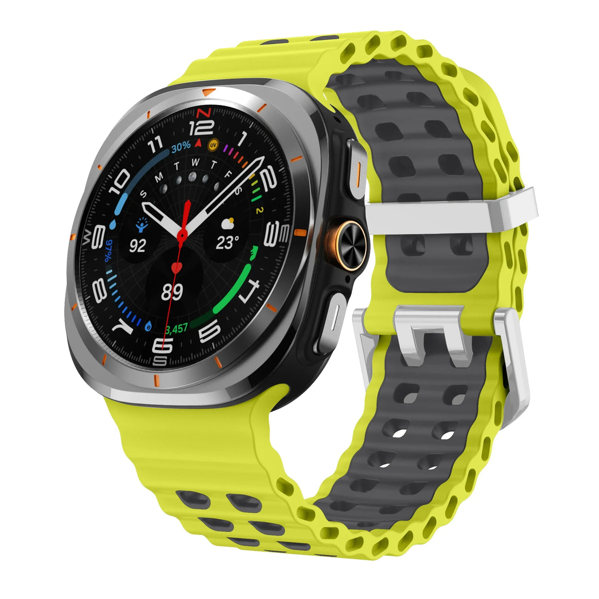 Two-Tone Silicone Sports Band – Samsung Galaxy Watch Ultra Silicone Watch Band Qme Lime GrayS Galaxy Watch Ultra