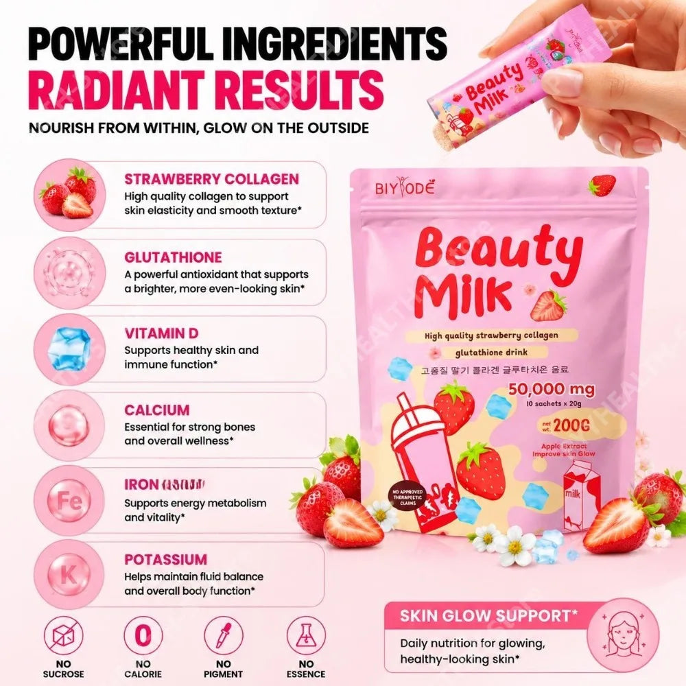 BIYODE Collagen Glutathione Powder Sachets – Skin Glow, 10 Pack Collagen Supplement Powder Qst