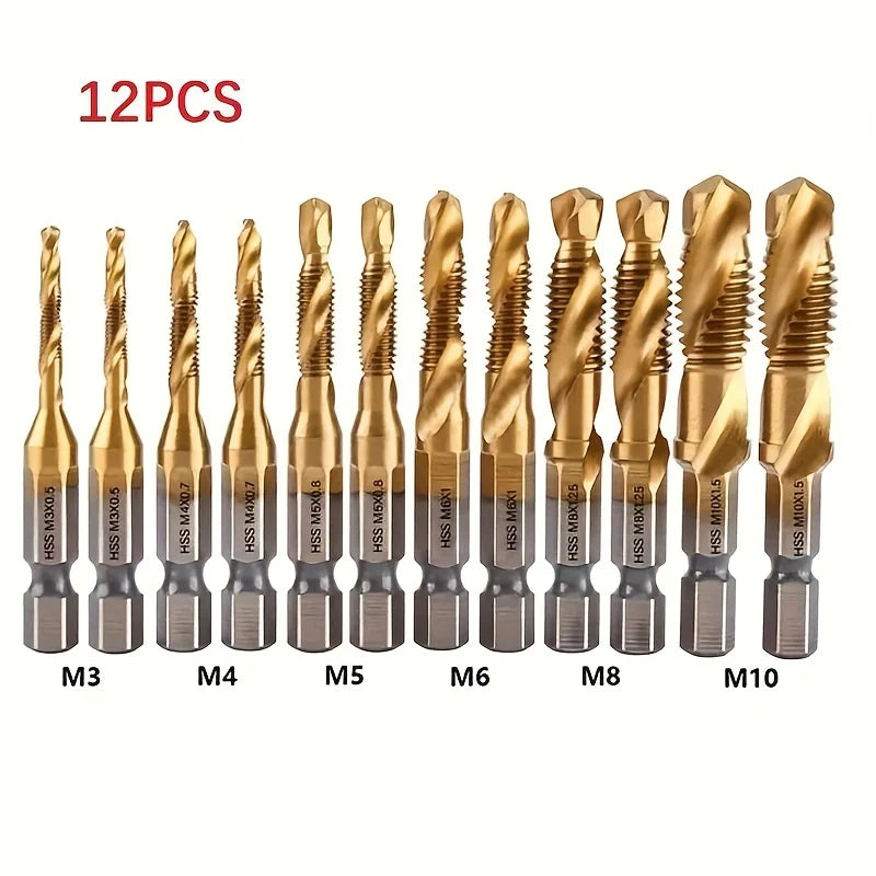 12-Pc HSS Hex Screw Drill Bit Set M3-M10 | Wood Metal Plastic HSS Drill Bit Set Qme 12pcs