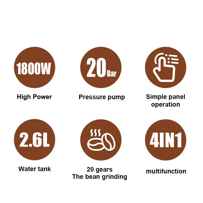 1800W Semi-Auto Espresso Machine with Burr Grinder & Steam Espresso Machine Qst