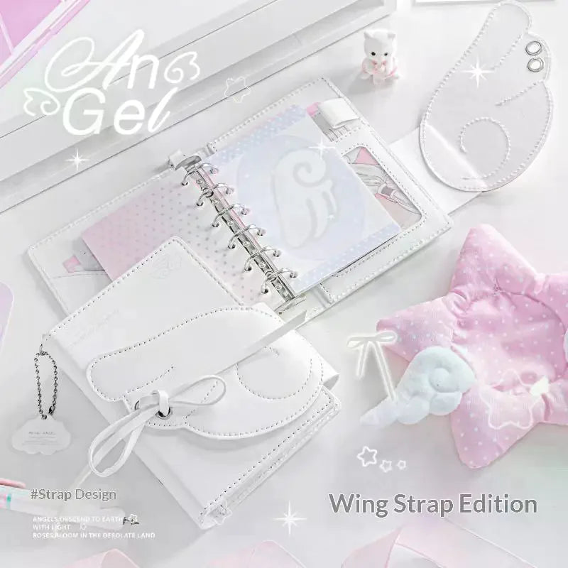 Angel Wings PU Leather 3-Fold Binder Journal Notebook Binder Journal Notebook Qme