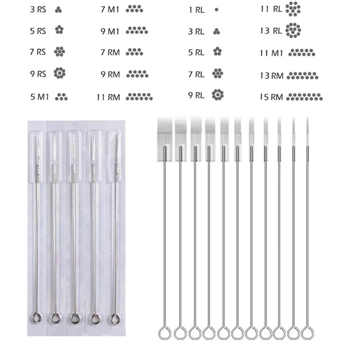 Disposable Tattoo Needles RL RS M1 RM | 316L Steel, EO Sterilized Disposable Tattoo Needles Qme