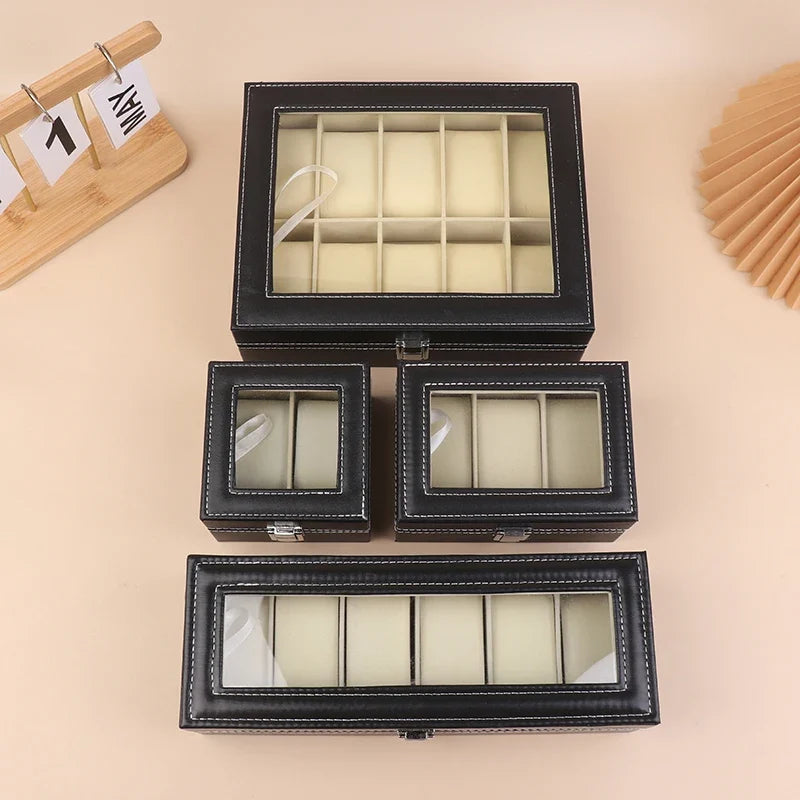 PU Leather Watch Box Display Case with Framed Glass Lid Watch Display Case Qme