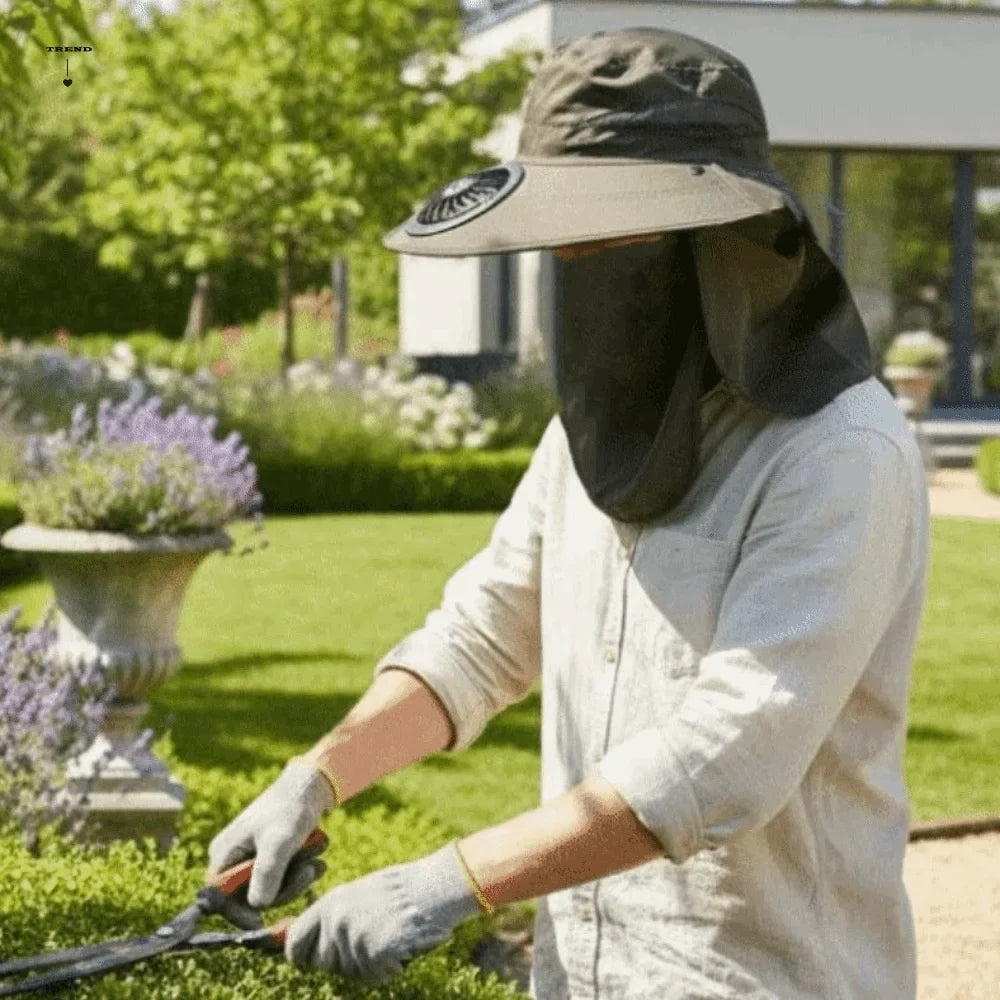 Rechargeable Fan Hat – Wide Brim Sun Hat with Face Cover Rechargeable Fan Hat Qme