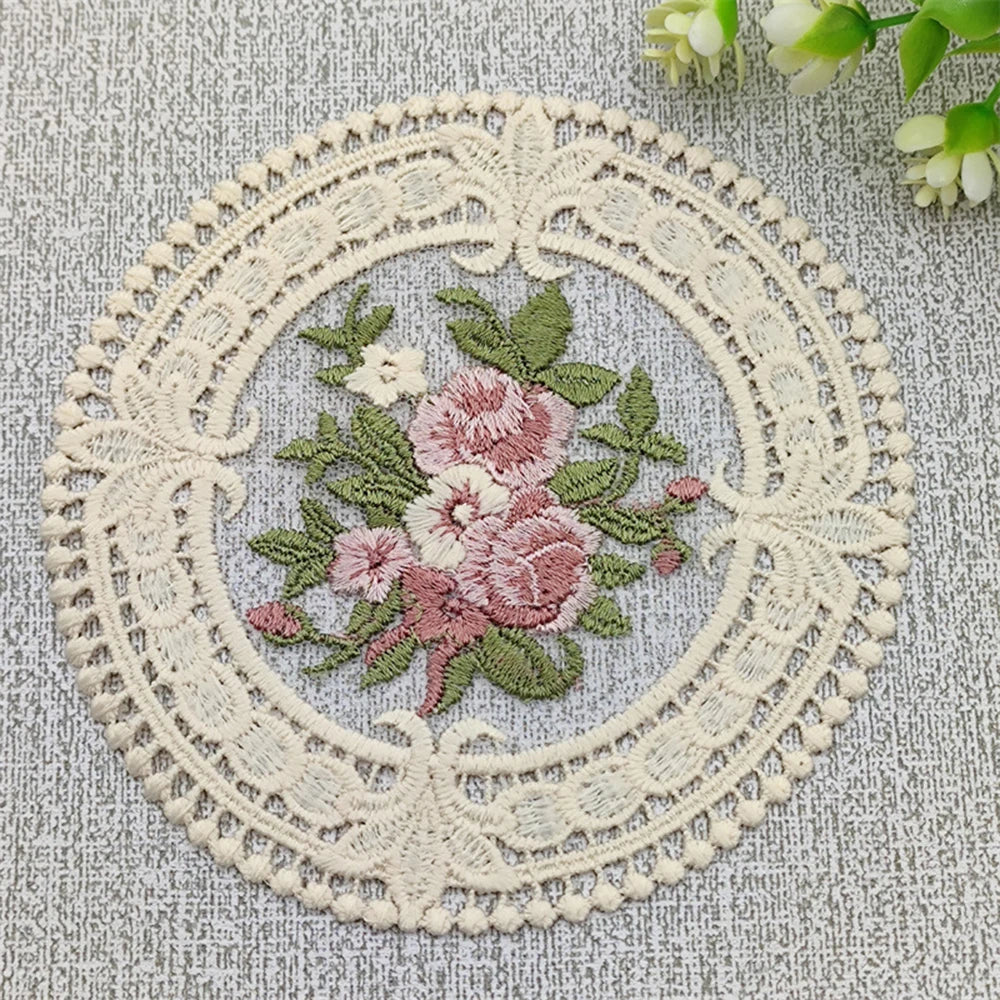 Vintage Lace Embroidery Coaster Placemat – 6 Colors, 12cm Lace Coaster Placemat Qme 12 x 12cm Apricot