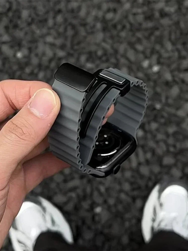 Magnetic Folding Buckle Apple Watch Band | Soft Silicone Strap Apple Watch Band Qme