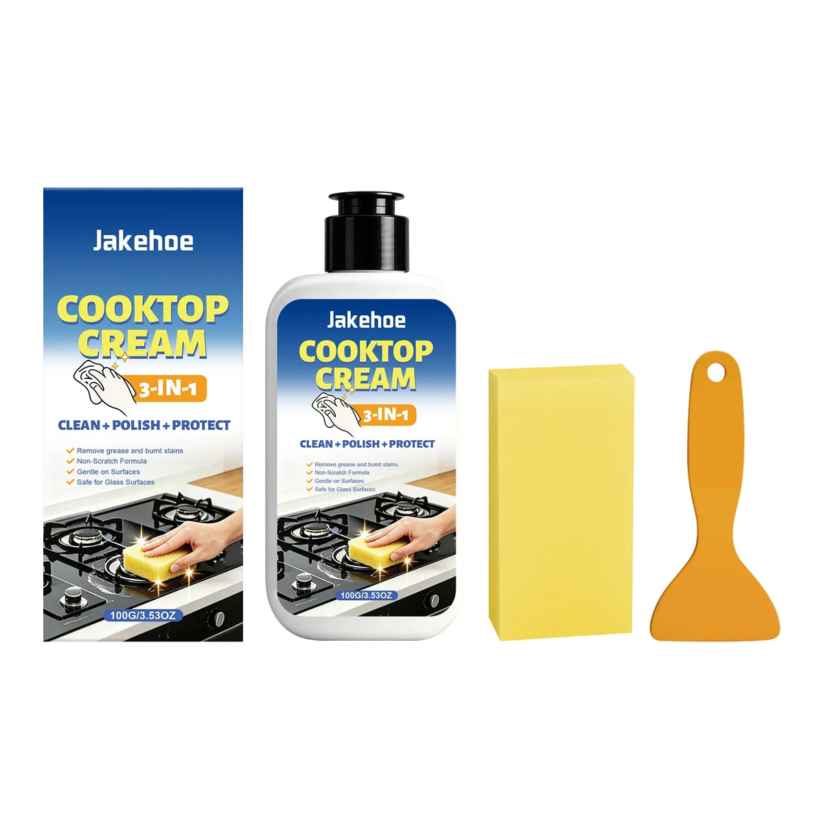 Multi-Functional Kitchen Degreaser Cleaner | 3-in-1 Cooktop Kit Kitchen Degreaser Cleaner Qme 100G Boxed
