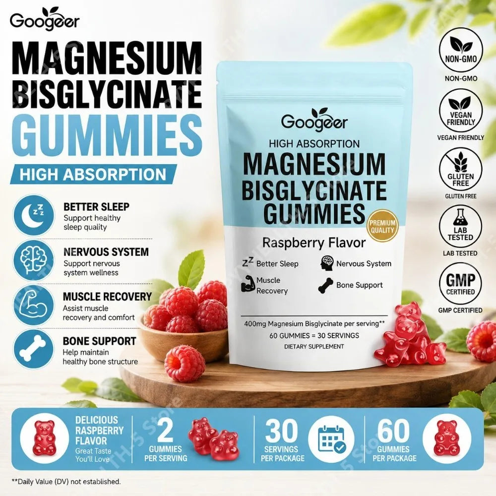 Googeer Magnesium Bisglycinate Gummies – Vitamin D3 & Zinc 60ct Mineral Supplement Gummies Qst