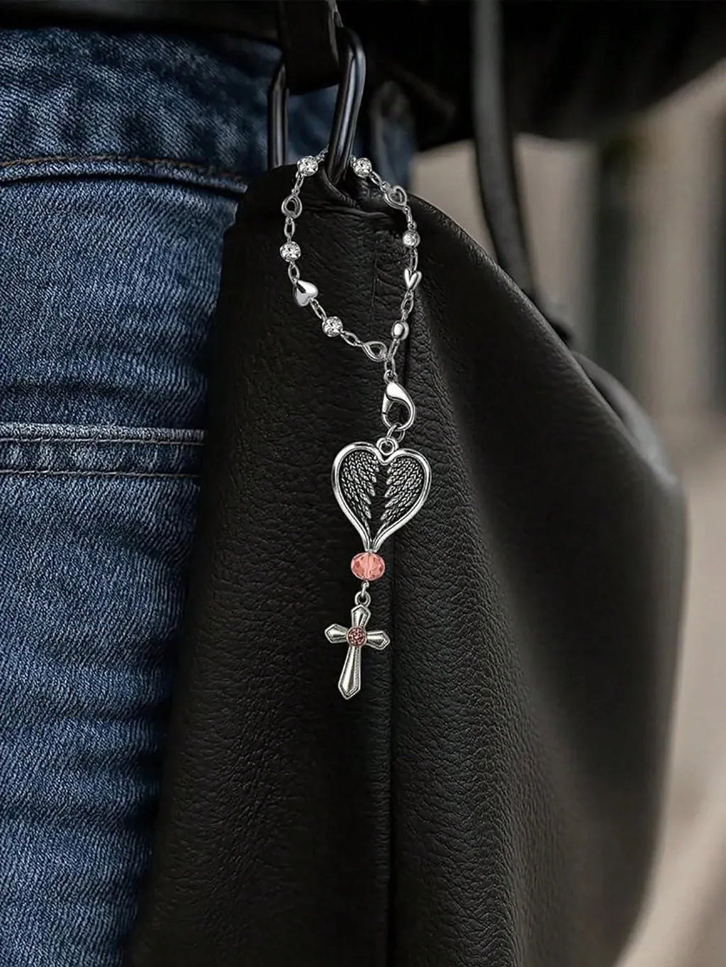 Heart-Shaped Crystal Cross Car Steering Wheel Pendant Car Interior Pendant Qme