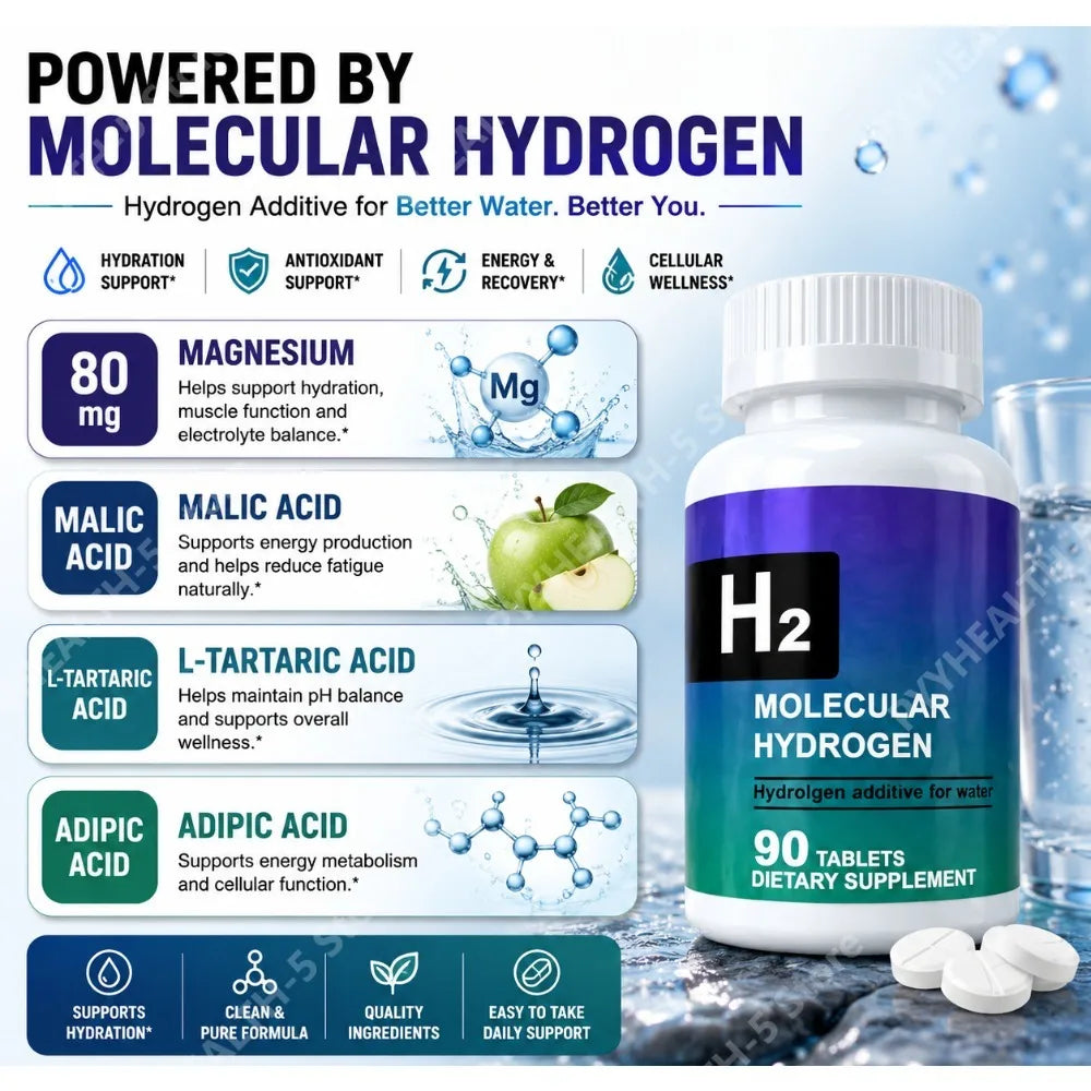 Hydrogen Water Tablets 90ct – Molecular H2 + Magnesium | Made in USA Hydration Supplement Tablets Qst