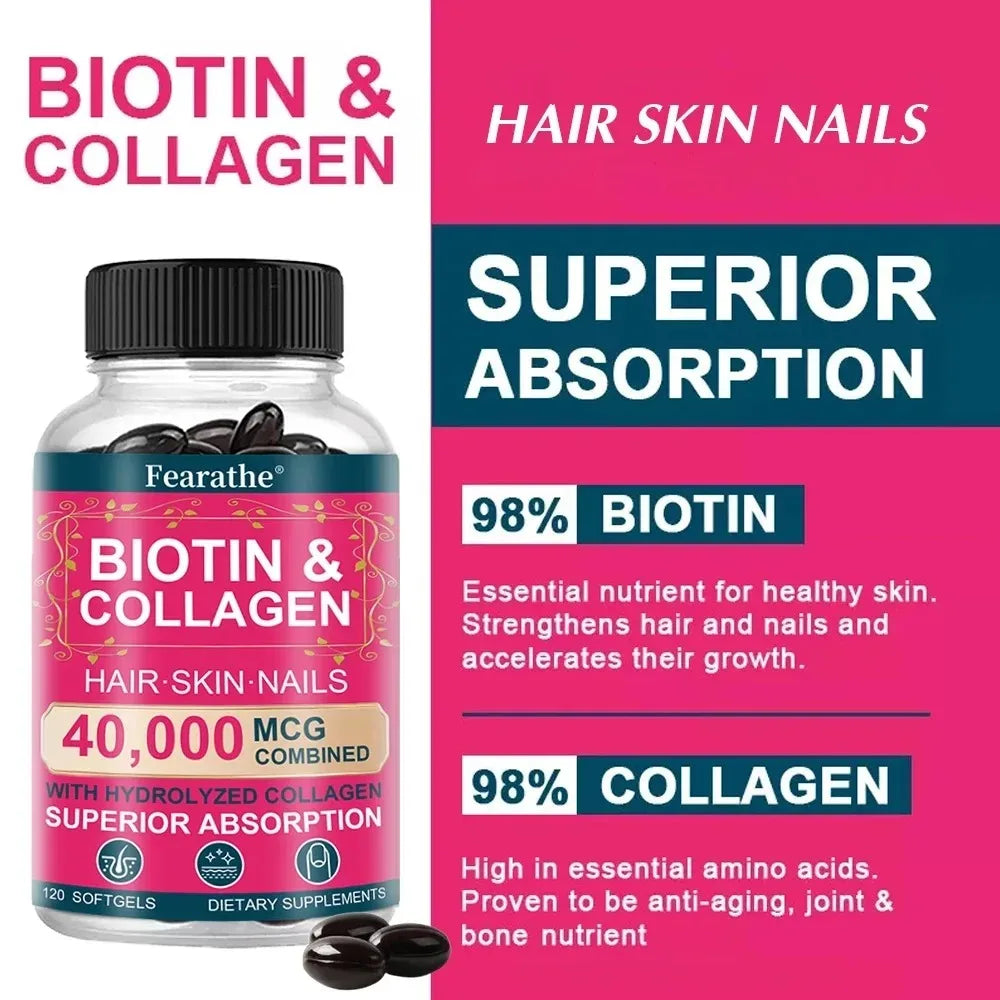 Biotin Collagen Hyaluronic Acid Keratin Hair Skin Nails – 120 Caps Hair & Beauty Supplement Qst