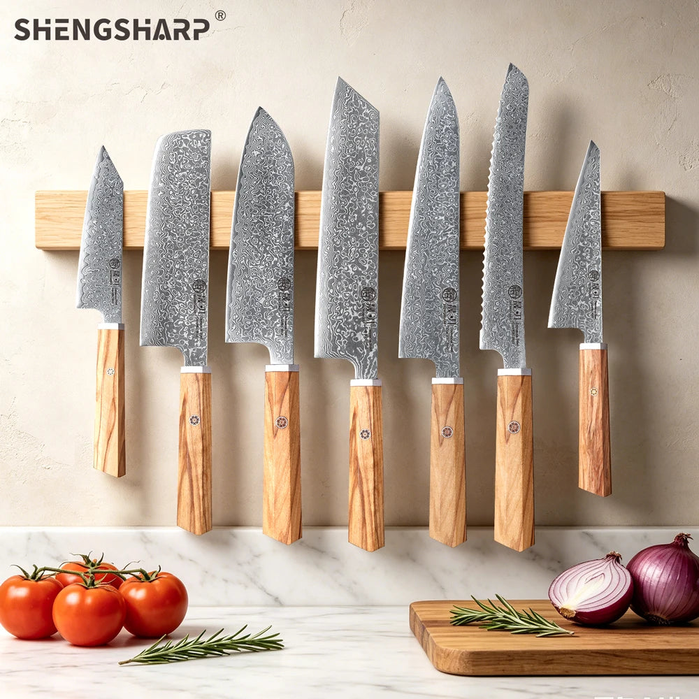 SHENGSHARP 67-Layer Damascus Steel Kitchen Knife Set 1–7 Pcs Damascus Kitchen Knife Set Qst