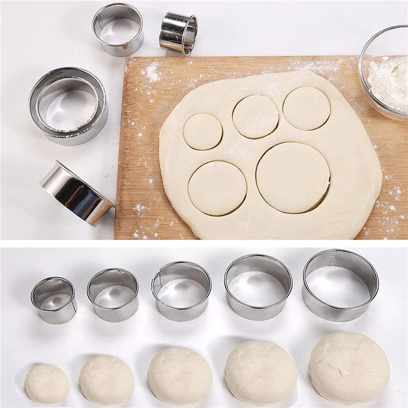 Stainless Steel Round Dumpling & Biscuit Cutter Set – 5 Sizes Pastry Dough Cutter Set Qme