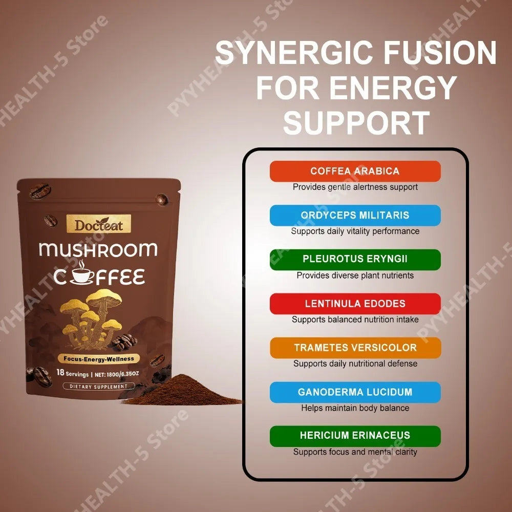 Docteat Mushroom Coffee Mix 18 Servings – Cordyceps & Ganoderma Mushroom Coffee Mix Qst