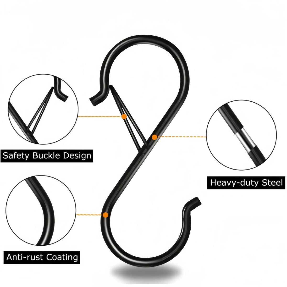 Heavy Duty Large Metal S Hooks with Safety Buckle – 2 or 4 Pack S Hooks Set Qme