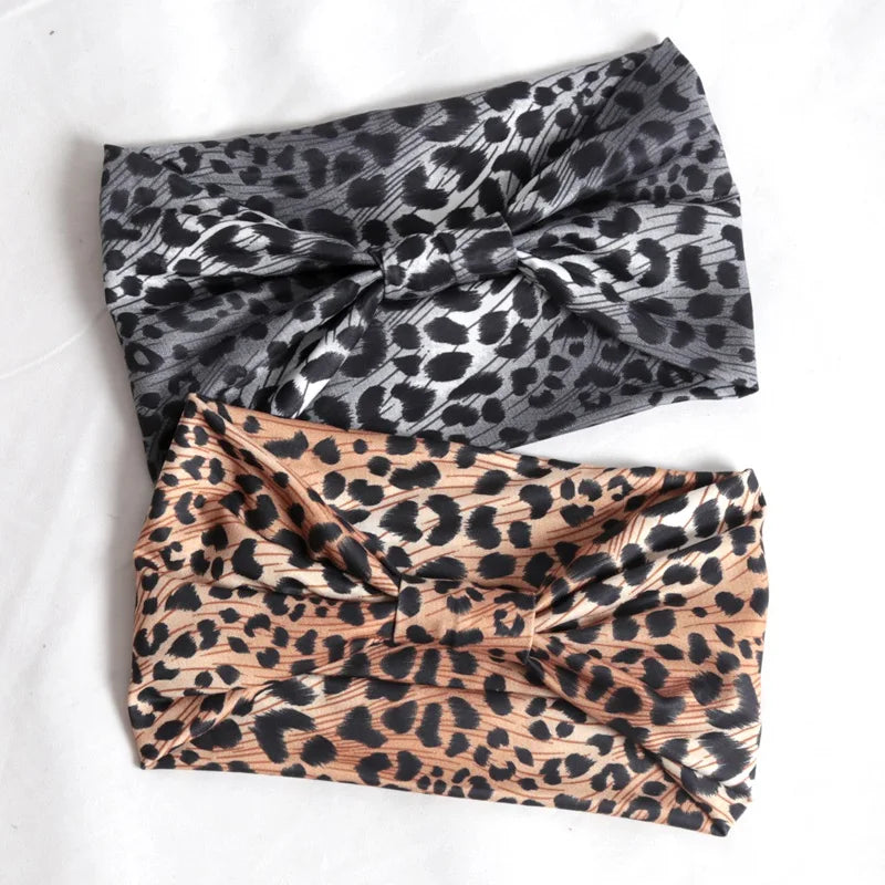 Women's Wide Leopard Print Elastic Hair Bands – Yoga & Pilates Wide Elastic Headband Qme