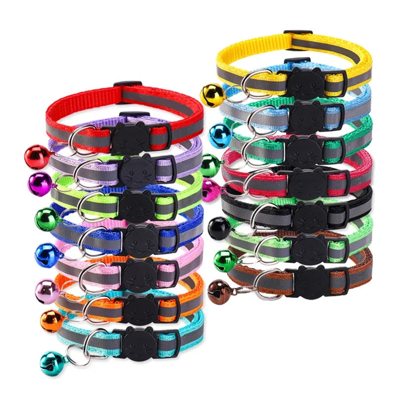 Glowing Reflective Cat & Dog Collar – Safety Buckle & Bell Reflective Pet Collar Qme