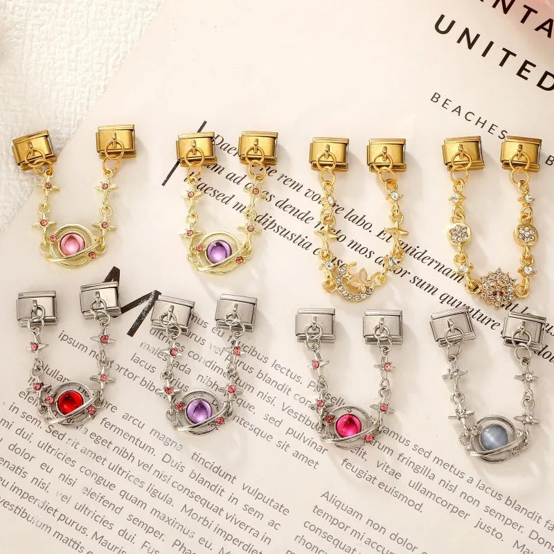 Zircon Tassel Charm Bracelet | Shiny Gold Stainless Steel Charm Bracelet Qme