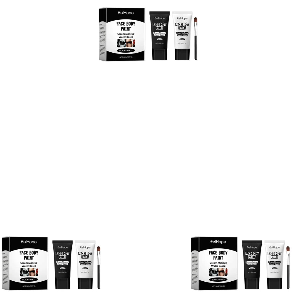 Halloween Black & White Face Paint Cream – Waterproof Clown Makeup Face & Body Paint Qst 3pcs