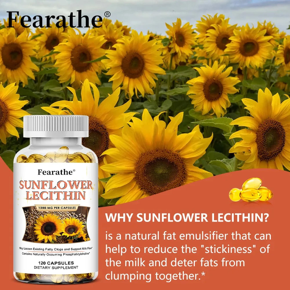 Sunflower Lecithin 120 Softgels – Non-GMO & Gluten Free Lecithin Supplement Qst