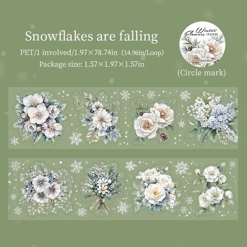 Winter Floral PET Die-Cut Tape – Journal, Diary & Scrapbook Decorative Craft Tape Qme 1