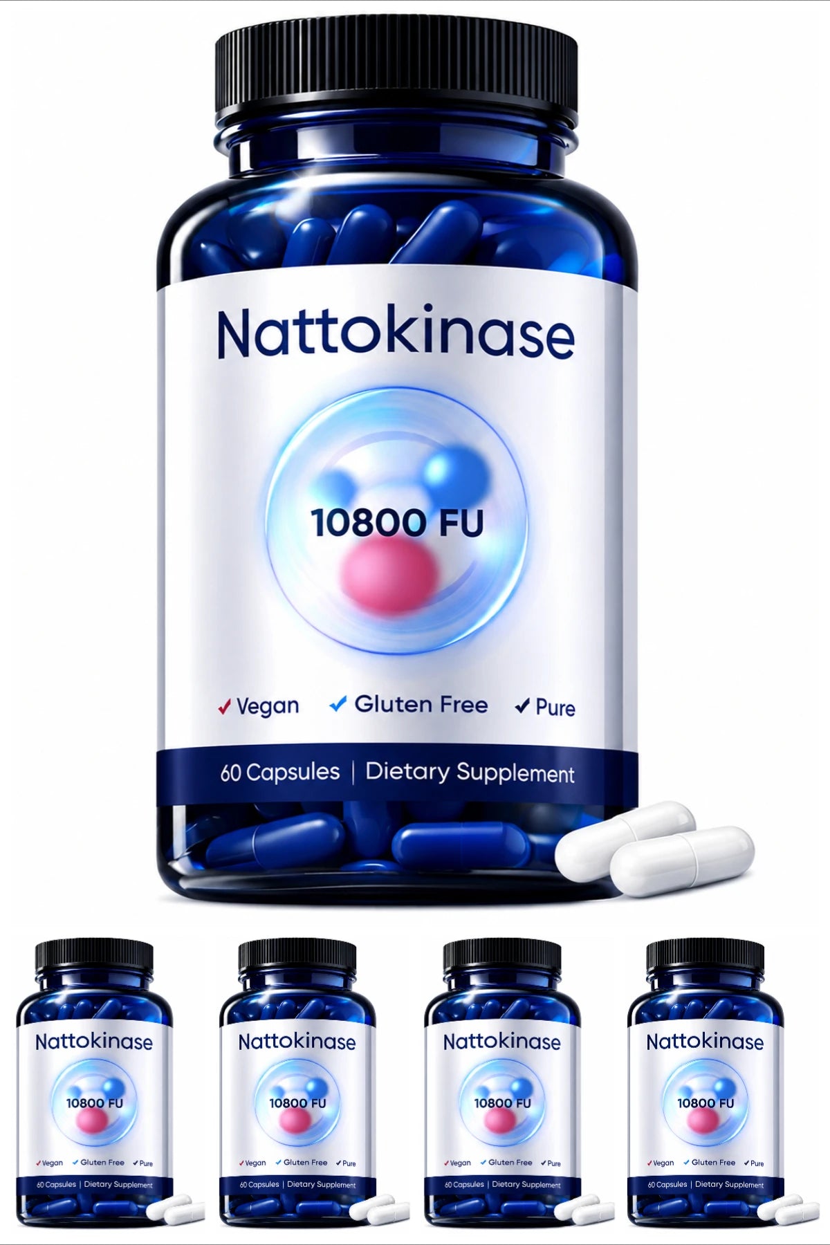 Organic Nattokinase 10800 FU Capsules – Vegan Heart Support 60ct Dietary Supplement Qst 5bottles 300capsules