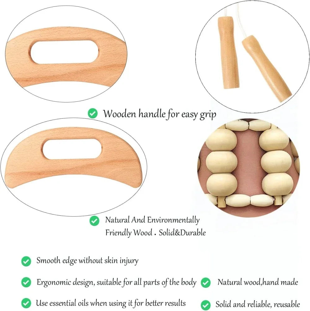 Wooden Therapy Massage Set – Gua Sha & Maderoterapia Tools Wooden Massage Set Qst