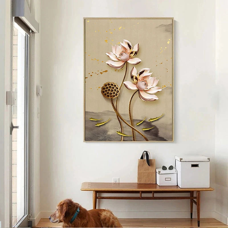 Retro Golden Crane Canvas Wall Art – Vintage Bird Poster Print Canvas Wall Art Qst